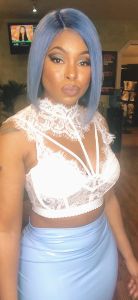 Denim blue bob wig